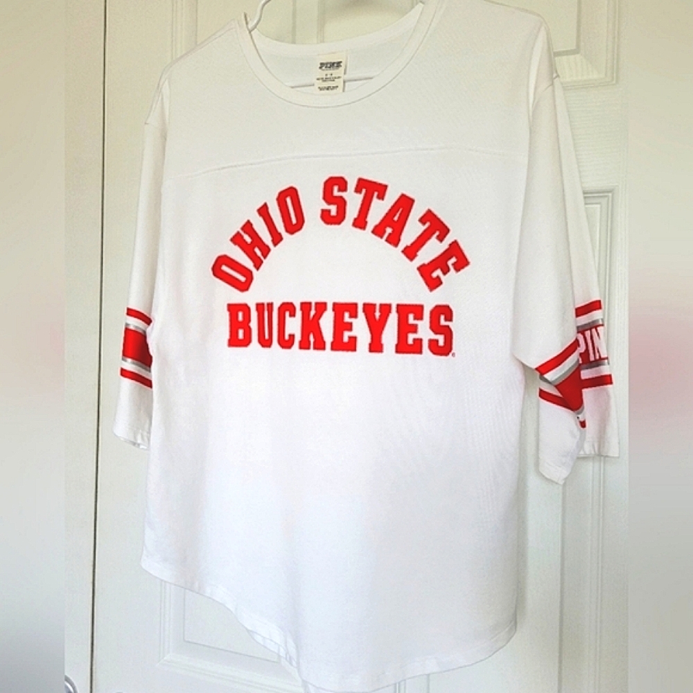 Victoria Secret PINK Ohio State Buckeyes Tshirt 3/4 Sleeve NEW!